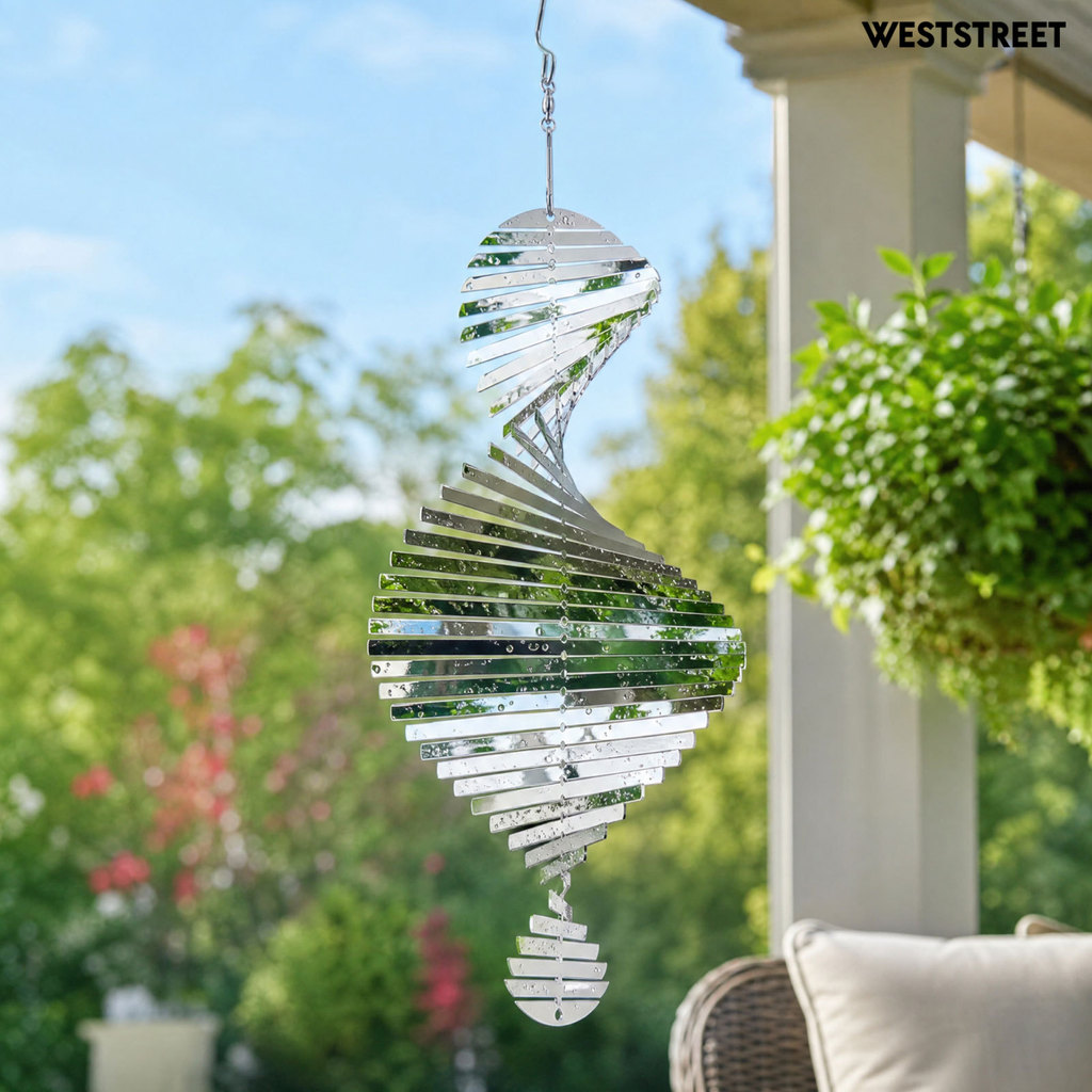 Weststreet สแตนเลสสตีลเกลียว Wind Spinner, แขวนสะท้อนแสง Wind Spinner พร้อมตะขอ, 3D Wind Spinner สํา