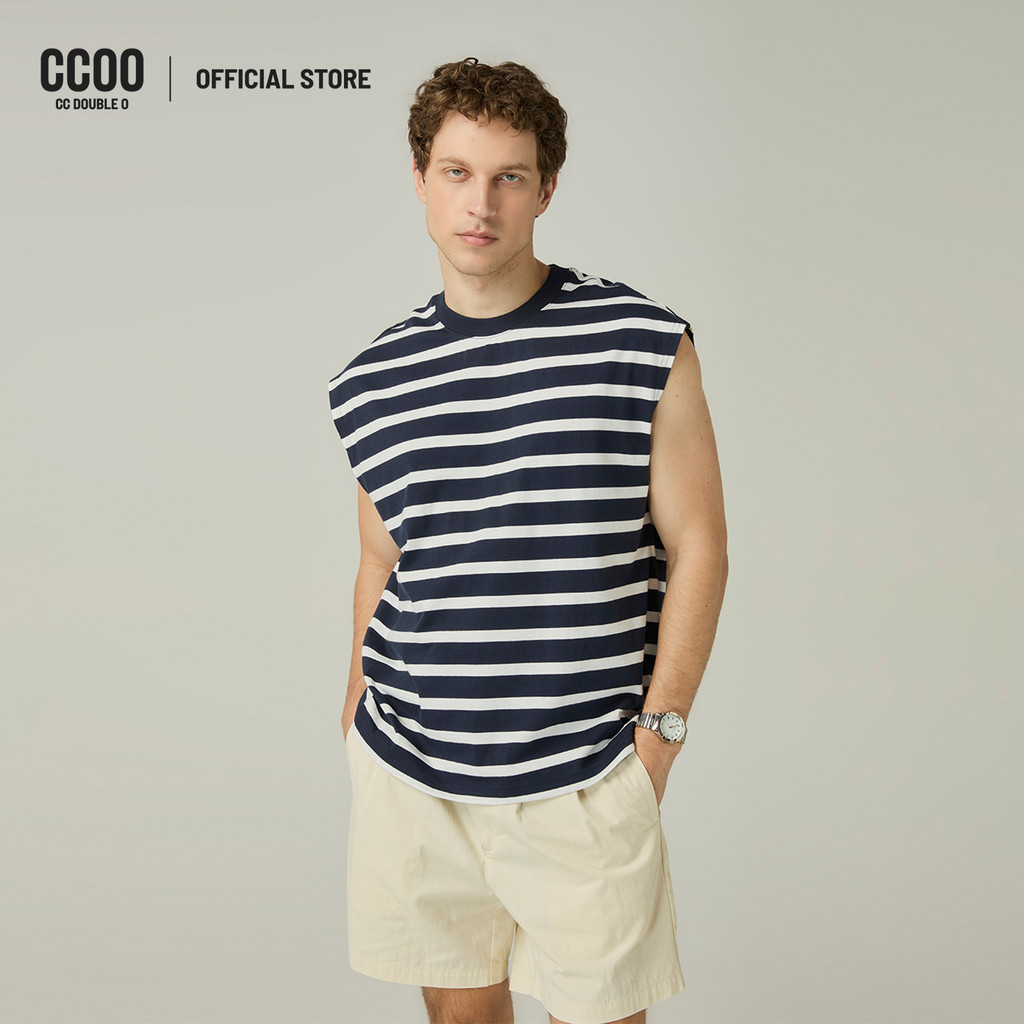 CC DOUBLE O SLEEVELESS ROPE STRIPED TANK ผู้ชาย เสื้อแขนกุดลายริ้วถักลายเชือก รุ่น O26SGMB029 (SS26 #B1)