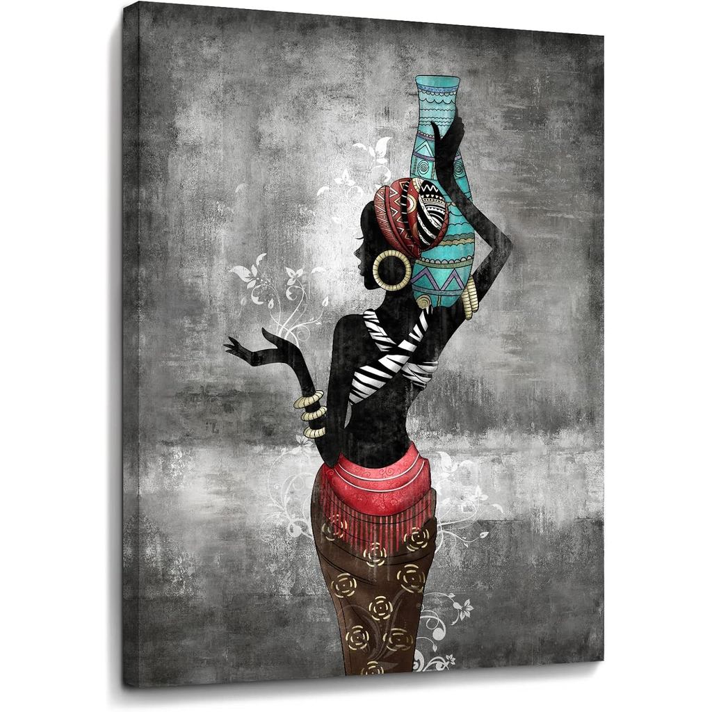 แอฟริกัน Lady Wall Art ภาพชุดห้องน้ํา 12wx16h ผ้าใบพิมพ์ Wall Decor ผู้หญิงรูปสาว Tribal Lady Wall Art ห้องนอนสํานักงาน Creative Vintage ของขวัญขวดมนุษย์ตกแต่ง Ho