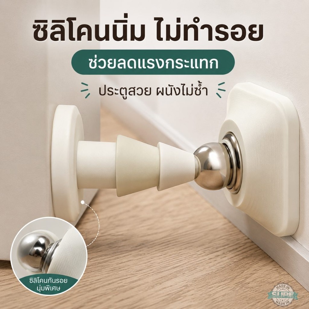 ตัวกันประตูกระแทกแบบแม่เหล็ก ซิลิโคนนิ่มกันรอย ไม่ต้องใช้สว่าน ลอกแปะติดง่าย ช่วยล็อกประตู กันลมพัดปิดเอง