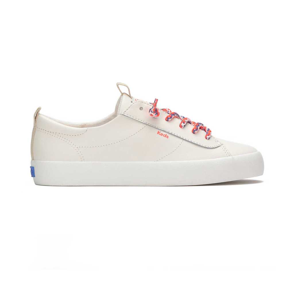 Keds รุ่น Kickback Leather Round Laces รองเท้าผ้าใบหนัง ผู้หญิง สี Snow White - KW-KICKBK-8A-110