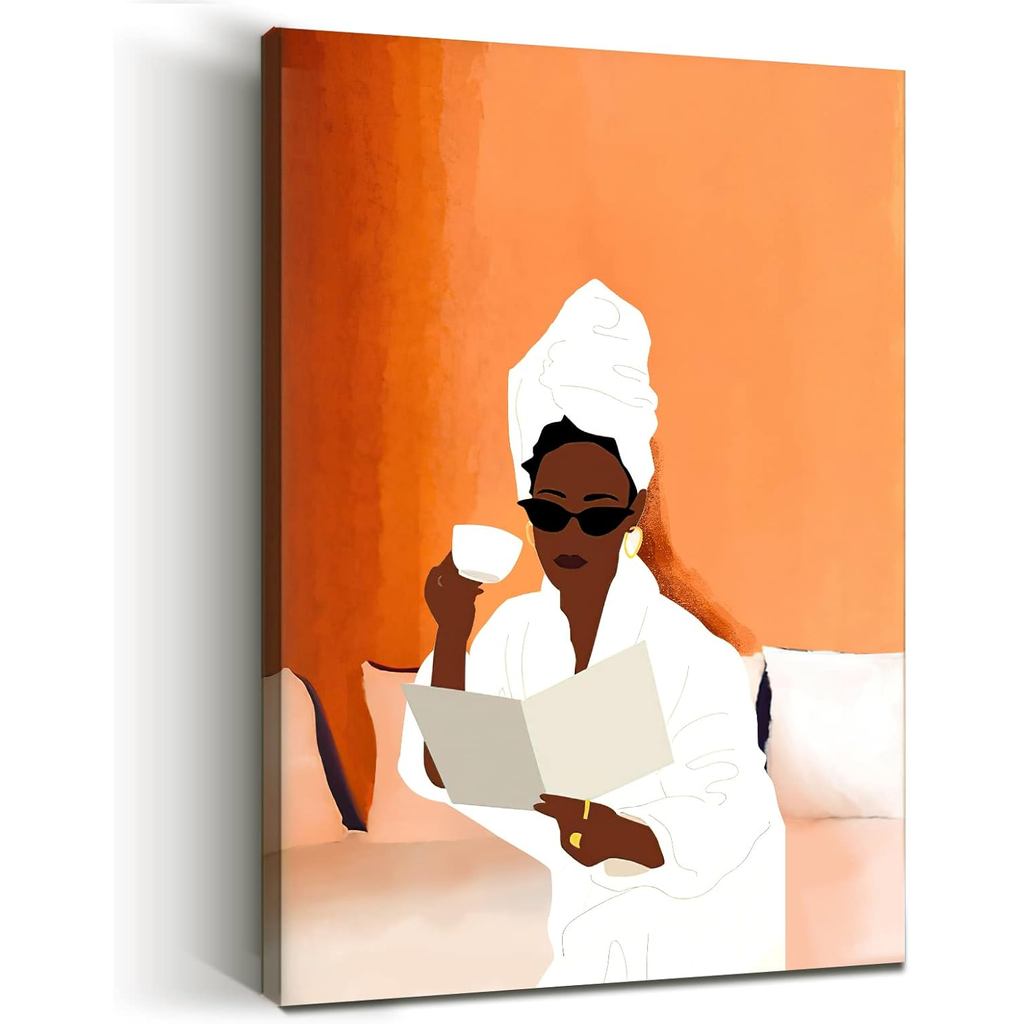 Minimalist Wall Art สีดําสาว Wall Art สีดําผู้หญิง Wall Art แอฟริกันอเมริกันภาพวาดสําหรับ Wall Art ส