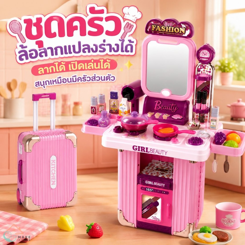 กระเป๋าของเล่นเด็ก 3in1 แบบล้อลาก เปิดเป็นชุดเล่นบทบาทสมมุติ ครัว หมอ ช่าง เสริมทักษะ เหมาะเป็นของขวัญเด็กสุดคุ้ม