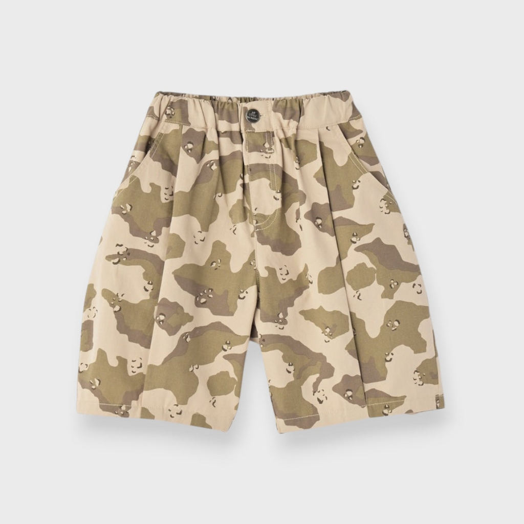 Kids (Size 100-120) กางเกงขาสั้นลายพรางทหารสไตล์วินเทจ ลุคสตรีทคาร์โก้สุดเท่