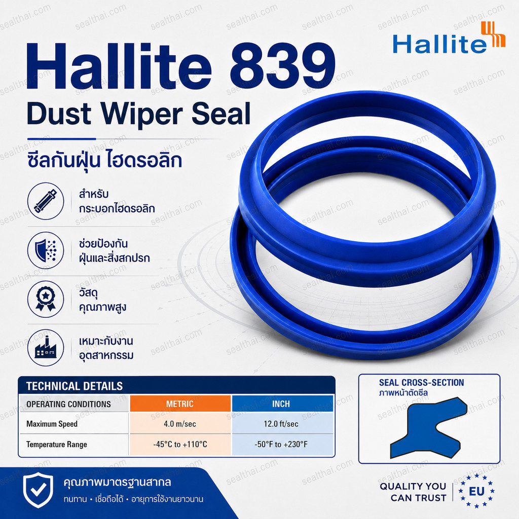 Hallite 839 ID 145 mm Dust Wiper Seal ซีลกันฝุ่น ไฮดรอลิก OD 158 mm H839 Wiper