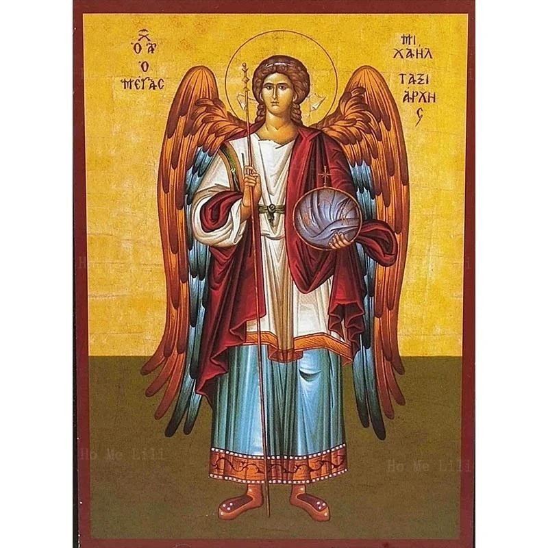 ที่น่าทึ่ง Archangel Michael St Gabriel Greek Orthodox Icon Canvas Wall Art ขว้างมาพิฆษกสําหรับ