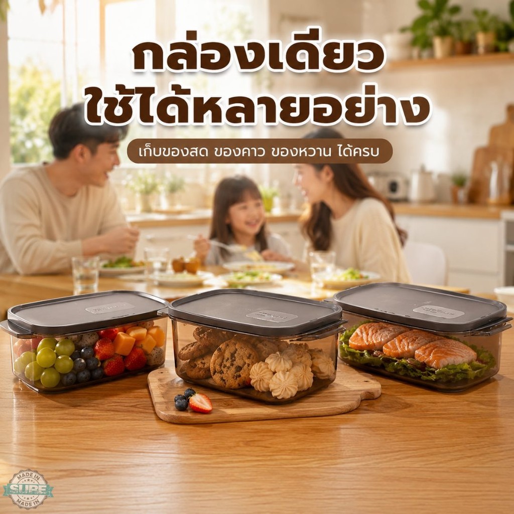 กล่องข้าวพลาสติกใสฝาล็อกแน่น กล่องเตรียมอาหาร Meal Prep ใส่อาหารกลางวัน พกสะดวก แช่เย็นได้ อุ่นได้เมื่อเปิดฝา