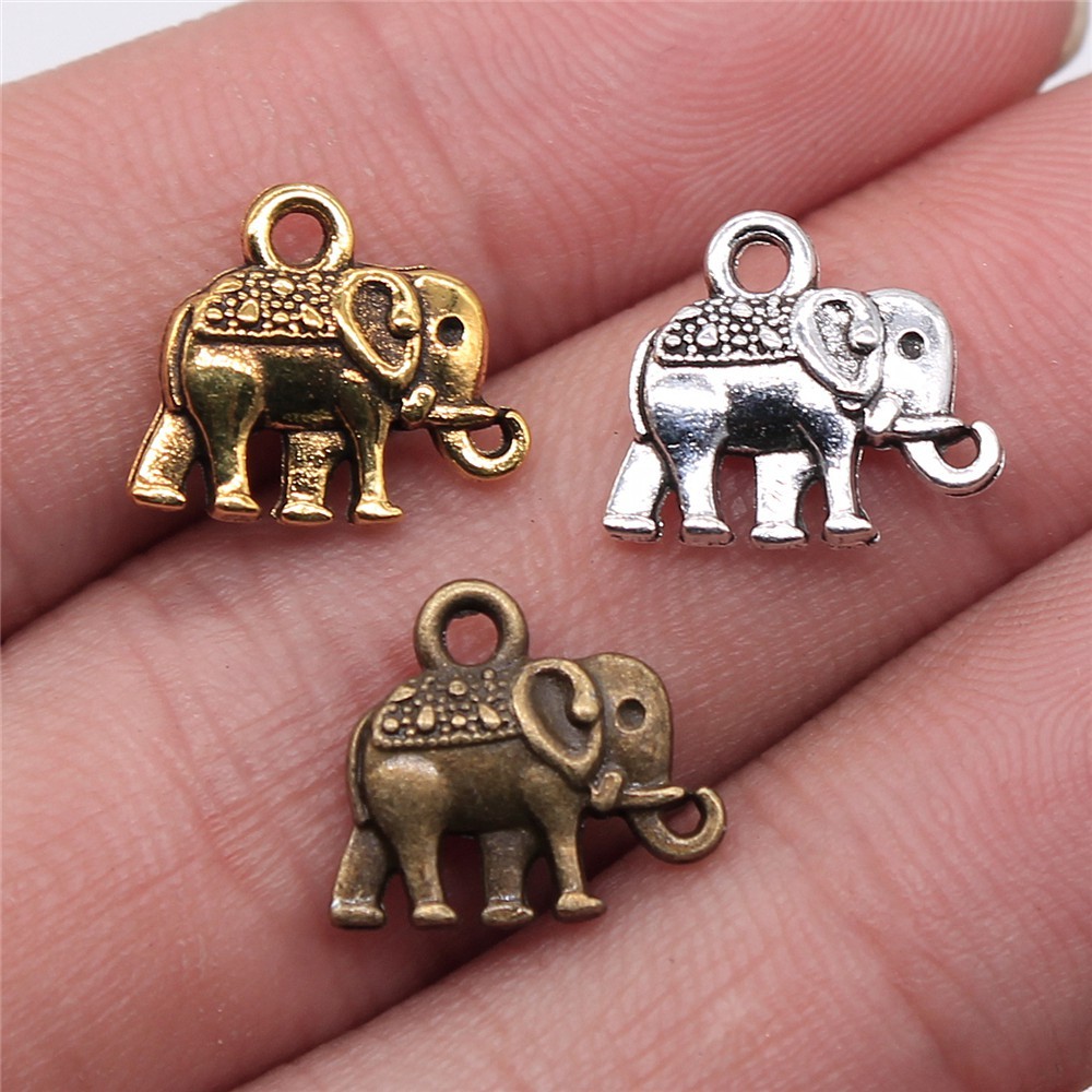 WYSIWYG 20 ชิ้น 13x12 มิลลิเมตร Charms ช้างสองด้าน 3 สีชุบจี้ทํา DIY Handmade ทิเบตเครื่องประดับ