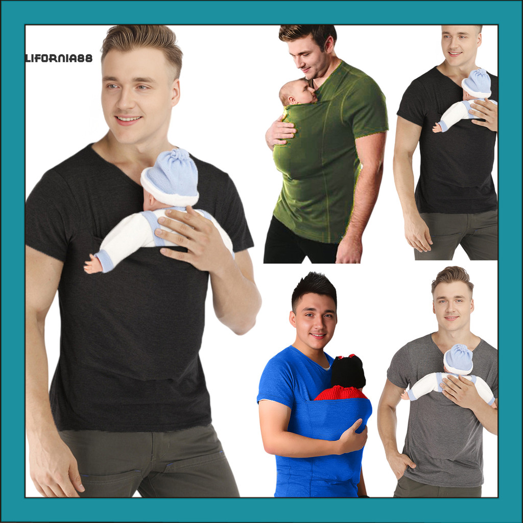 California88 Men Baby Carrier เสื้อผ้าฝ้ายผสม V คอแขนสั้น Dad Tee เด็กสวมใส่เสื้อยืดสําหรับสบาย Parenting Baby Care