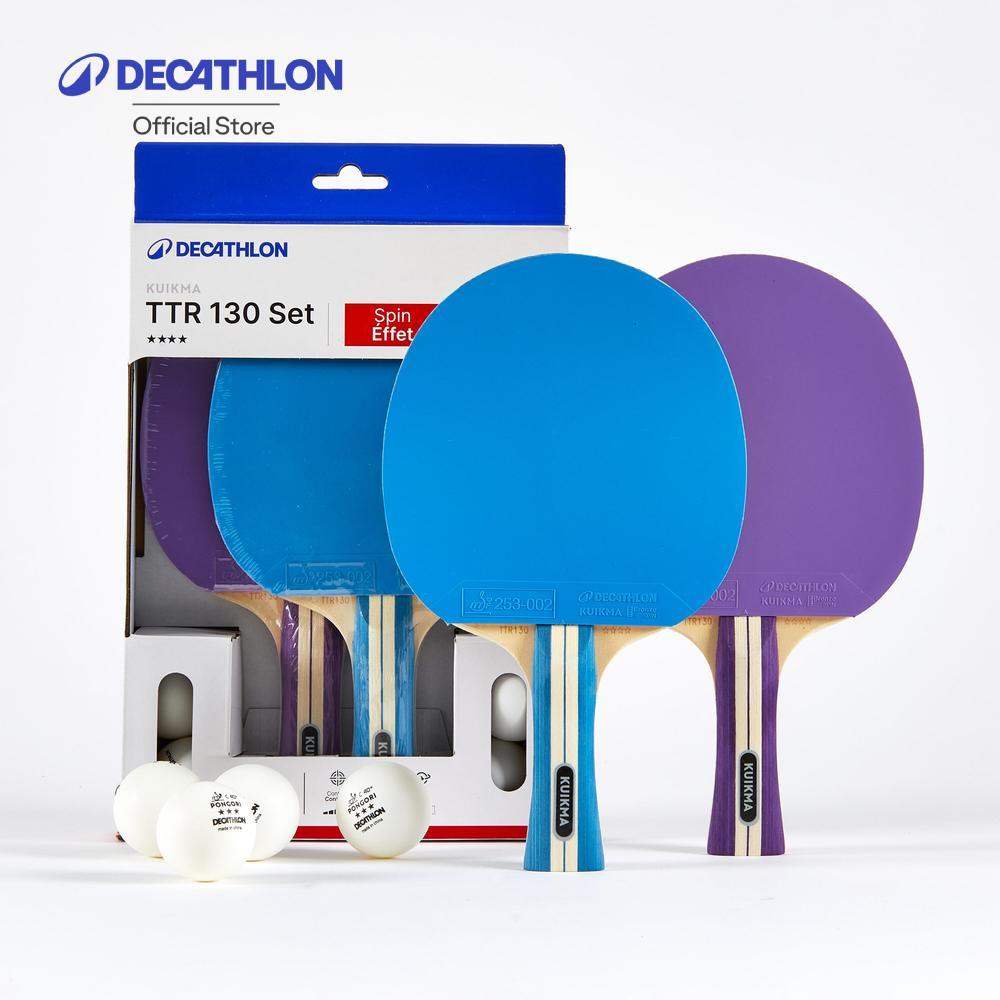 Decathlon Set Of 2 Bats Ttr 130 Spin 4*+ Balls ชุดไม้ปิงปองคู่ รุ่น Ttr130 Spin 4*- Purple/Blue