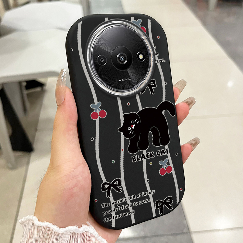 เคสใช้ได้กับ Xiaomi Redmi A3 A3X POCO C61 เคสสีดําแมวน่ารัก