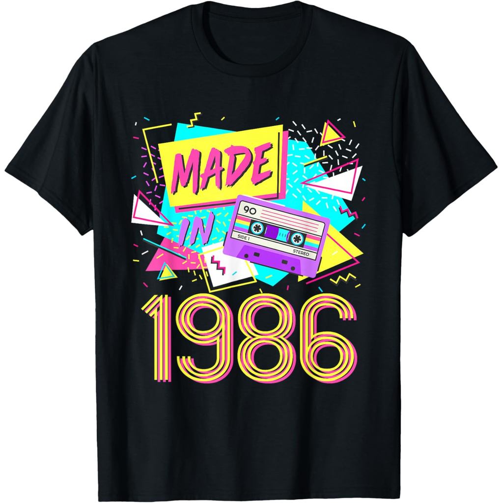 เสื้อยืดผ้าฝ้ายผู้ชาย Made In 1986 40 Years Old Retro Vintage 80s 40th Birthday T-Shirt