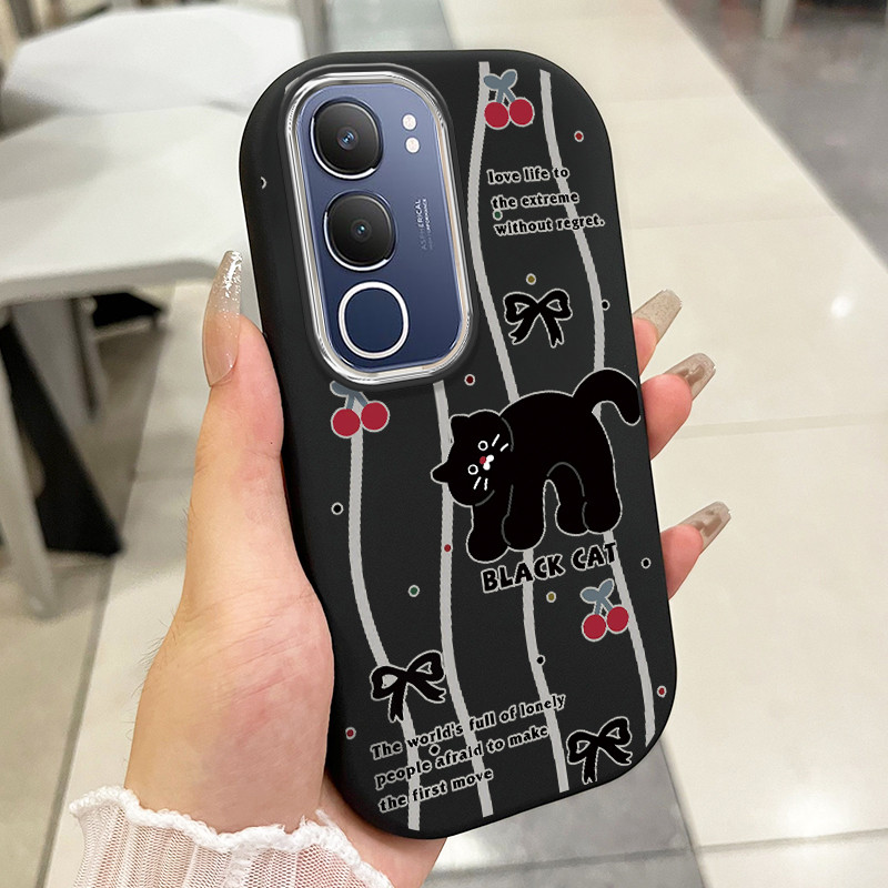 เคสใช้ได้กับ VIVO Y19s Y19s Pro Y29 5G เคสสีดําแมวน่ารัก