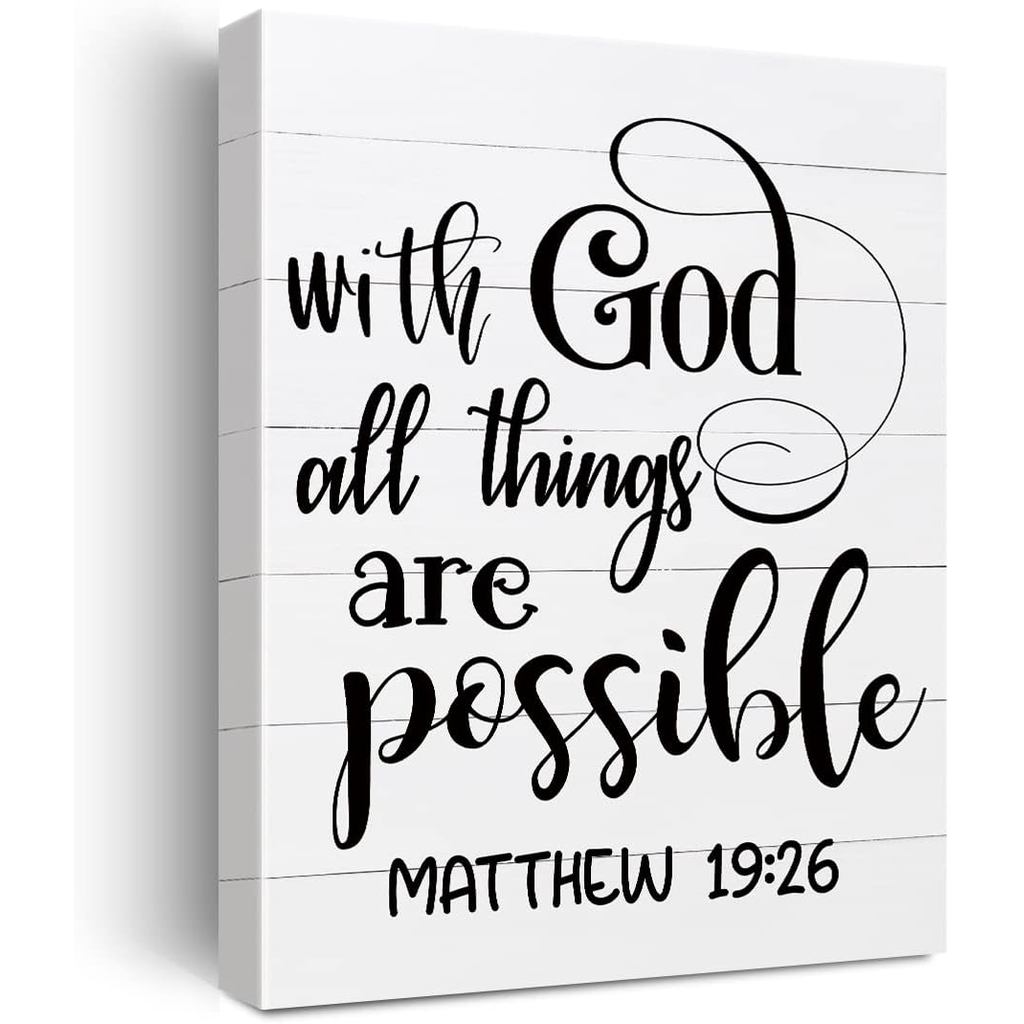 Bible Verse Canvas Print Decor with God all Things isible Christian Wall Painting Poster 12X15 Rusti