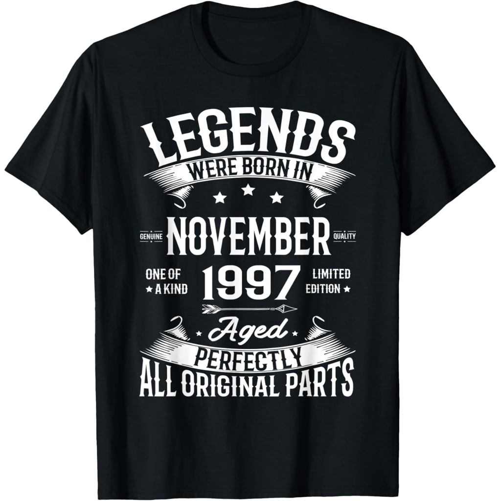 เสื้อยืดผ้าฝ้ายผู้ชาย Legends Were Born in พฤศจิกายน 1997 25th Birthday 25 Yrs Old เสื้อยืด