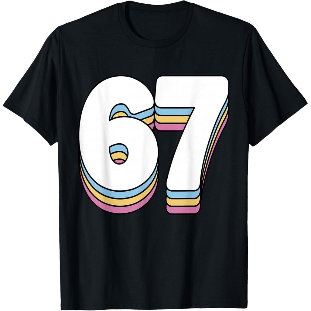 เสื้อยืดผ้าฝ้ายผู้ชาย Funny 6 7 Meme Six Seven Gen Alpha Slang 67 เสื้อยืด