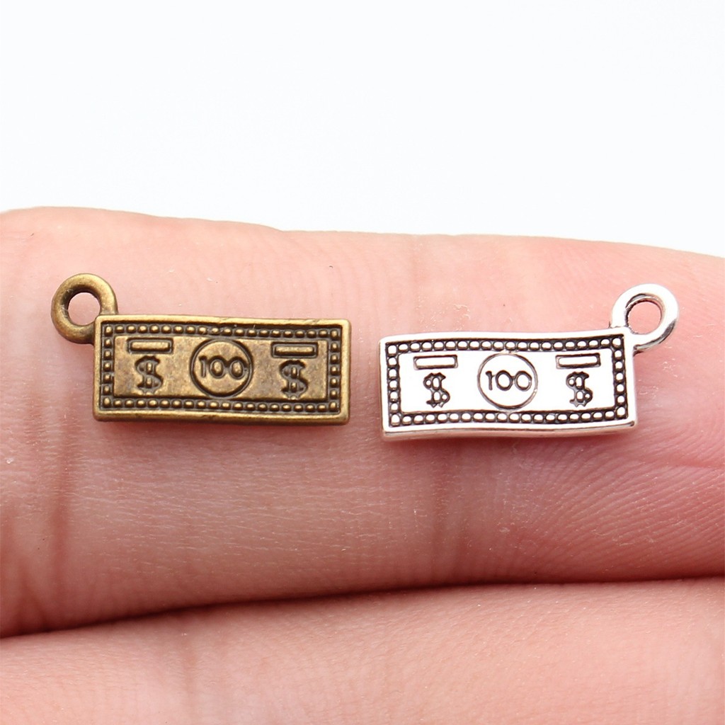 WYSIWYG 40pcs 7x15 มม.2 สีโบราณ Bronze สีโบราณเงิน Dollar Charms สําหรับ DIY เครื่องประดับทํา