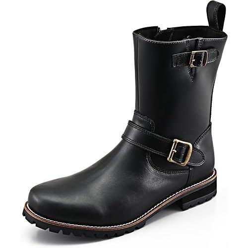 Daytona Motorcycle Boots Riding Engineer Genuine Leather Cowhide Shift Pad Built-in Side Zip HBS-004