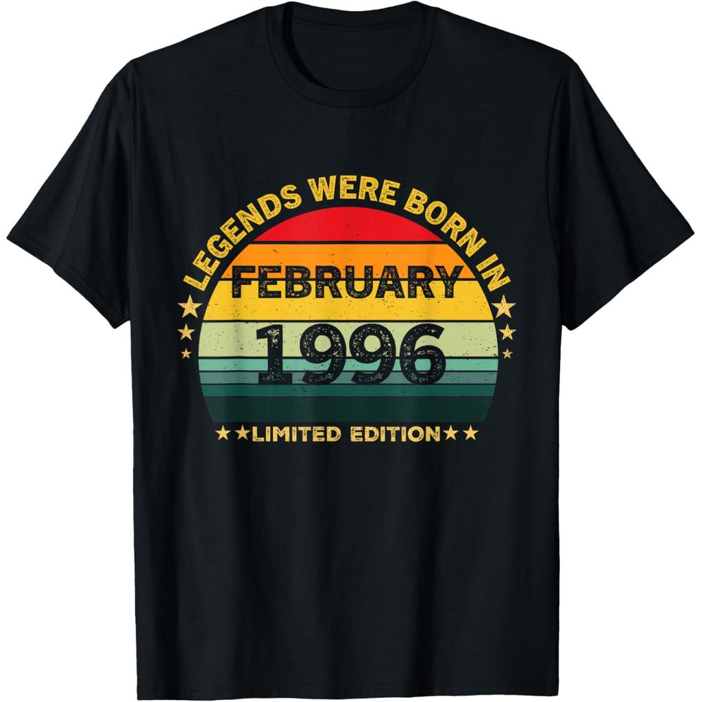 เสื้อยืดผ้าฝ้ายผู้ชาย Vintage 29th Birthday Legends Were Born In กุมภาพันธ์ 1996 เสื้อยืด