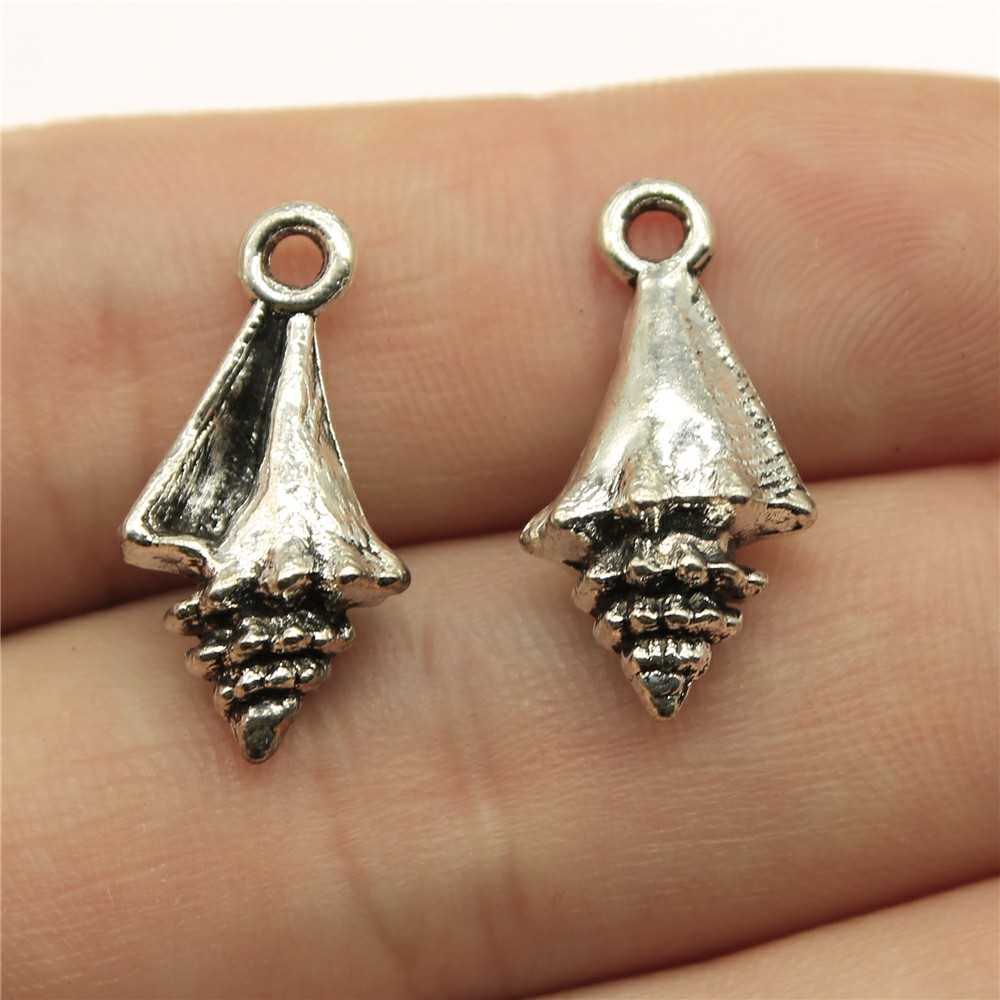 WYSIWYG 10 ชิ้น 21x11x6 มิลลิเมตร Conch Charm จี้สําหรับเครื่องประดับทําโบราณเงินสี Conch SHELL จี้ 