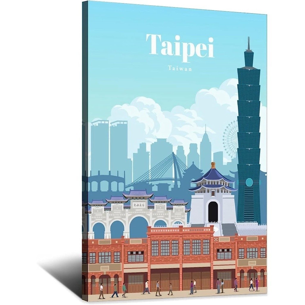 Vintage Taipei 101 ไต้หวัน Cityscape โปสเตอร์ผ้าใบ Modern Home Wall Art สําหรับห้องนั่งเล่นห้องนอน O