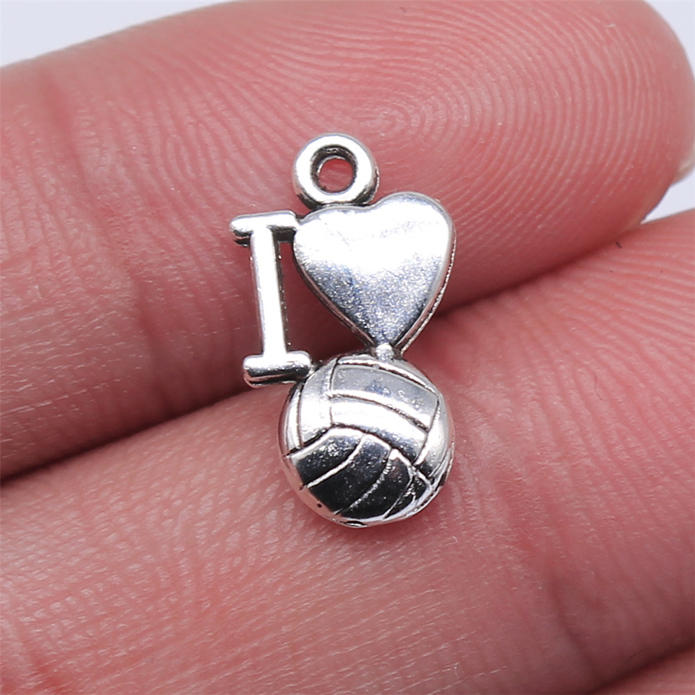 WYSIWYG 20pcs 16x9mm I Heart Volleyball Charms สําหรับเครื่องประดับทําโบราณเงินสี Antique Bronze สี 