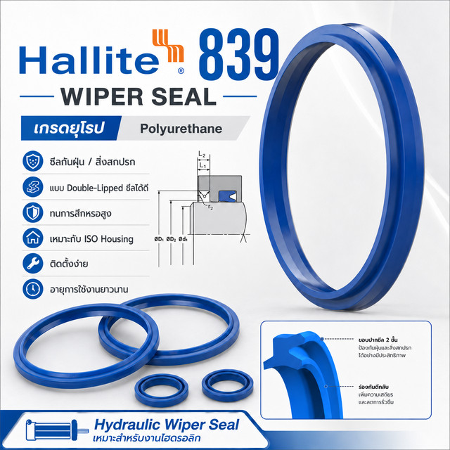 Hallite 839 Wiper ซีลกันฝุ่น วงใน ø125 mm. เทียบ ซีลกันฝุ่น DH-125 125x138 Dust Seal T839 H839