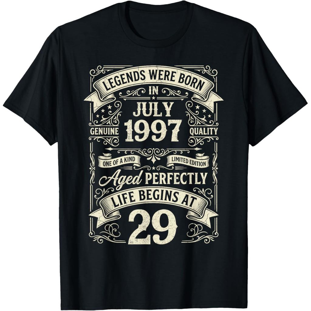 เสื้อยืดผ้าฝ้ายผู้ชาย Vintage 29th Birthday Legends Born in July 1997 T-Shirt