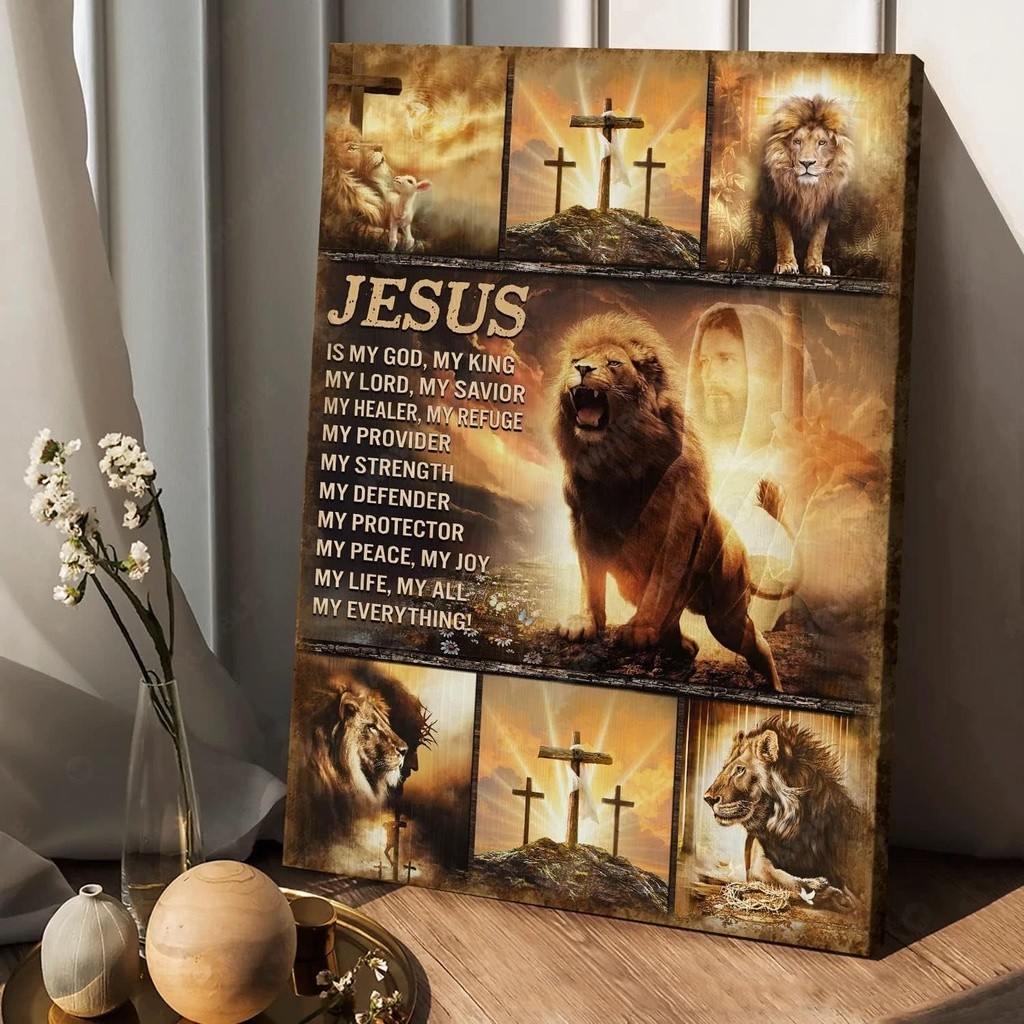 Lion Of Judah Jesus Christ Cross Symbol Jesus Is My God My King Jesus Canvas Prints Christian Wa
