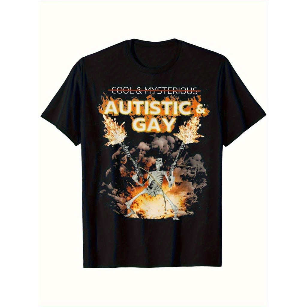 2026年新款纯棉服t Tshirt Mens Gay Pride Graphic T-Shirt - Bold Skull & Flame Design with Cool & Mystery Au