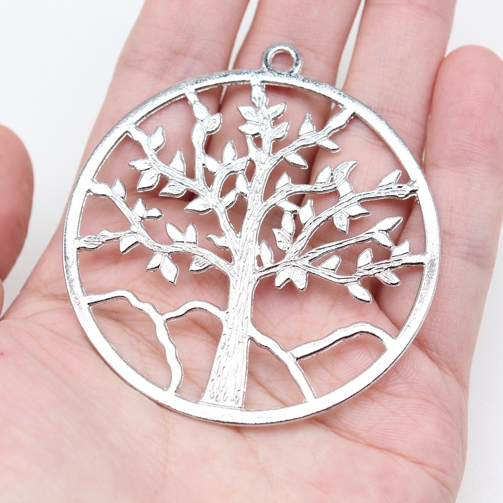 WYSIWYG 2 ชิ้น 63x57 มม.Big Tree Charm จี้สําหรับเครื่องประดับทําโบราณเงินสีจี้ต้นไม้ขนาดใหญ่ Charm 