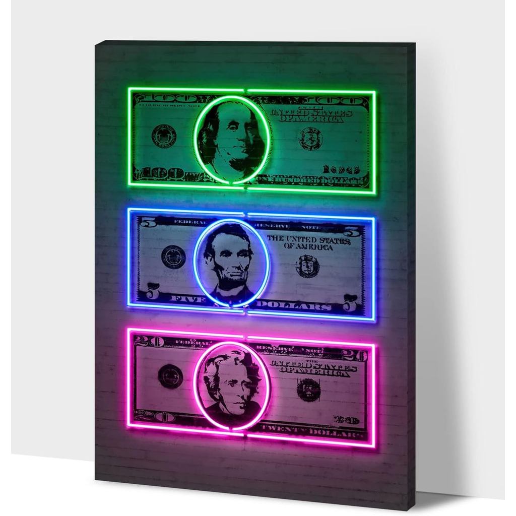5 20 100 US Dollars เงินผ้าใบ Wall Art, Pop Art เงินแรงบันดาลใจผ้าใบพิมพ์สําหรับ Office Decor,สร้างแ