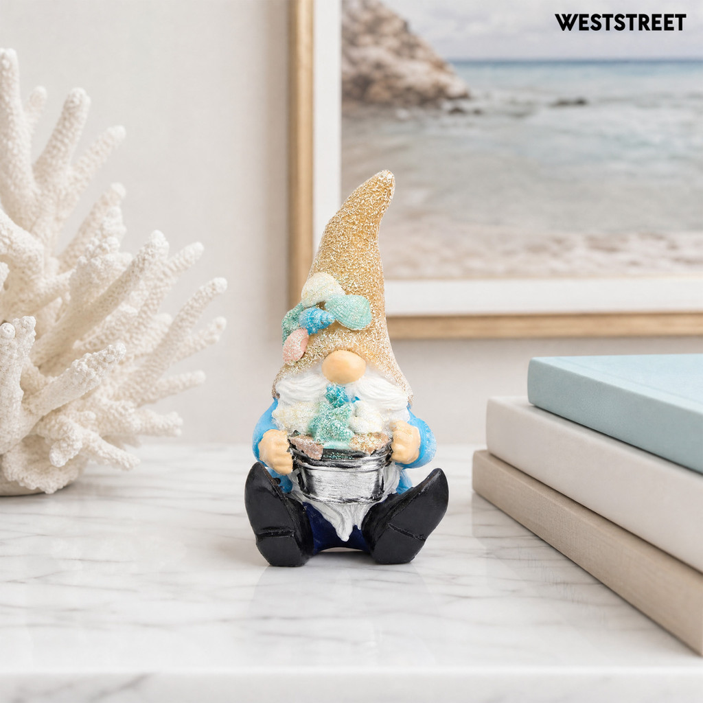 Weststreet Coastal Gnome ตุ๊กตา, Beach Shell Conch Gnome เครื่องประดับ, รูปปั้นเรซิน Ocean Gnome สํา