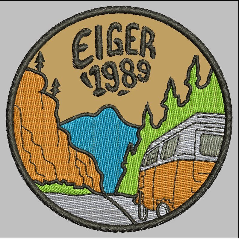 BCP-R89 EIGER 1989 BUST CAMPER VAN BROWN PATCH EMBROIDERED LOGO CHEST ขนาด/หมวกพรีเมี่ยม