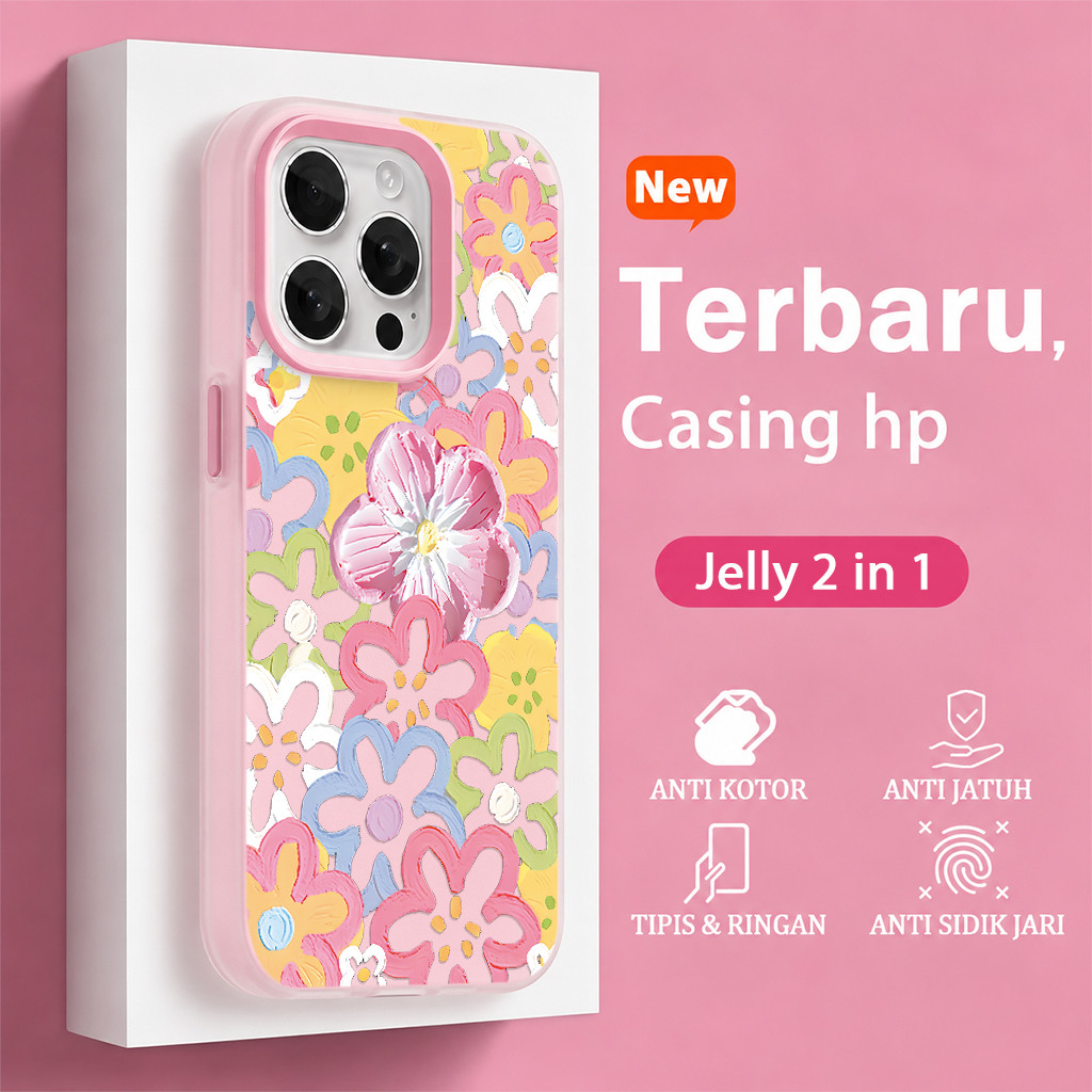 น่ารัก Jelly 2 In 1 ดอกไม้น่ารักสําหรับ Samsung A07 A17 5G A56 A57 5G A37 A27 A55 A16 A36 A26 A06 A3