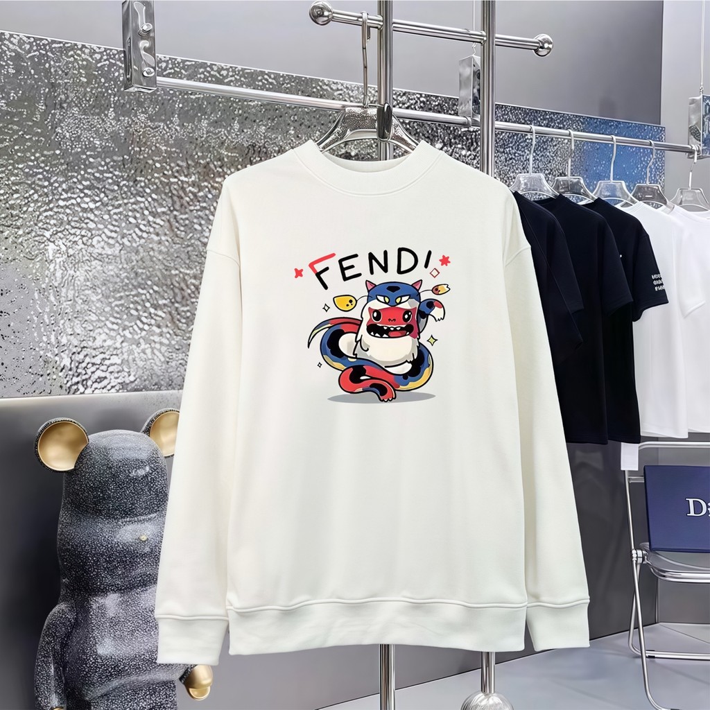 เสื้อเทอร์รี่คอกลมพิมพ์ลาย Fendi สไตล์ใหม่