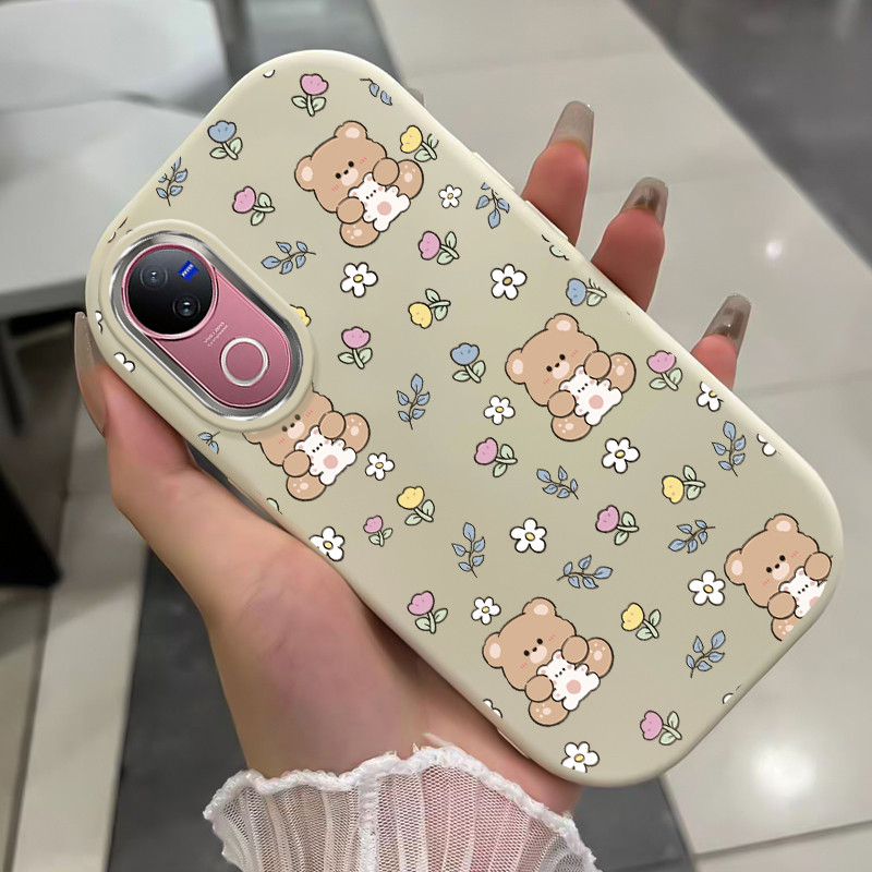 เคสสำหรับ VIVO V50 5G V50E 5G V50 Lite 5G เคสโทรศัพท์หมีกระต่ายดอกไม้ซอฟต์เชลล์กันกระแทกกลมและอ้วน