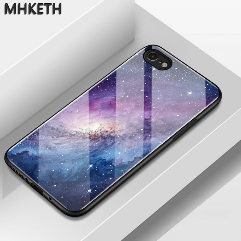 เคสสำหรับ iPhone 6 Plus 6s Plus 7 Plus 8 Plus X Xs Max Xr เคสโทรศัพท์แก้วเรียบกับลวดลายท้องฟ้าเต็มไปด้วยดวงดาว