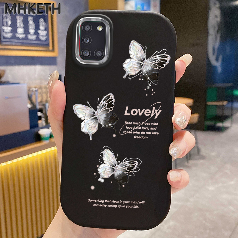 MHKETH เคสสำหรับ Samsung Galaxy A31 เคสโทรศัพท์ผีเสื้อซิลิโคนไล่ระดับสีส่วนบุคคล