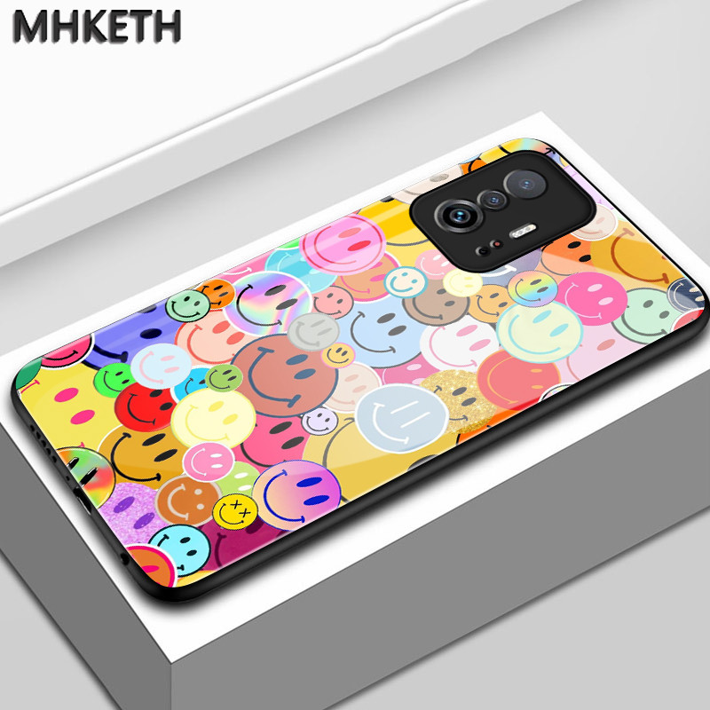เคสสำหรับ Xiaomi 11T 11T Pro 10 Ultra 5G เคสโทรศัพท์แก้วรูปแบบใบหน้ายิ้มแบบส่วนบุคคล