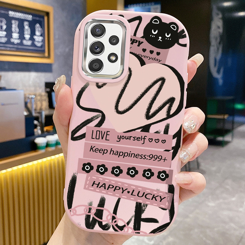 เคสสำหรับ Samsung A23 4G A23 5G A13 4G เคสโทรศัพท์แมวรูปหัวใจดอกไม้กันกระแทกกลมและอ้วน