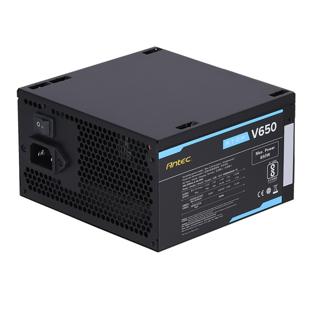 POWER SUPPLY (อุปกรณ์จ่ายไฟ) ANTEC ATOM V650 - 650W BLACK ATX ;;