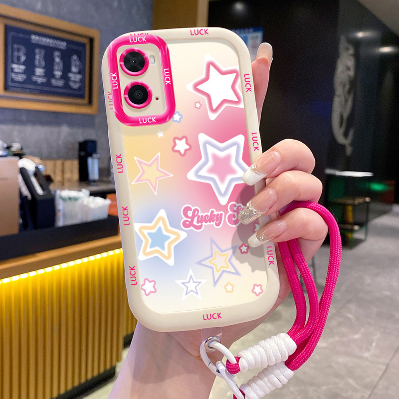 เคสสำหรับ OPPO A36 A76 A96 เคสโทรศัพท์เรียบง่ายดาวผีเสื้อสายคล้องกันกระแทก