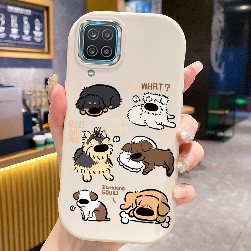 เคสสำหรับ Samsung Galaxy A12 4G A12 5G A22 4G M12 F12 เคสโทรศัพท์สุนัขน่ารักกันกระแทกกลมและอ้วน