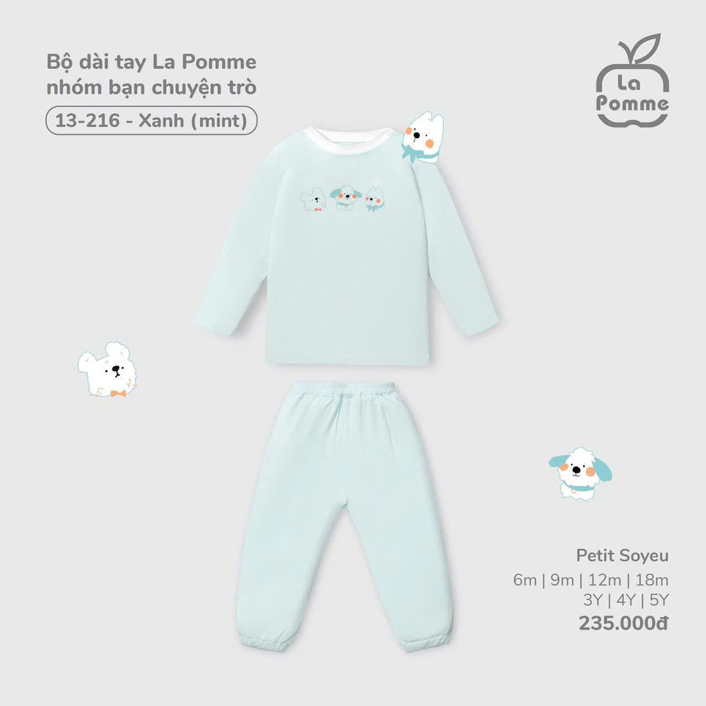 La Pomme (6M-4Y) – ชุดแขนยาวสําหรับเด็กพร้อมกลุ่มการสนทนาในผ้านุ่ม – 13216 ZZ