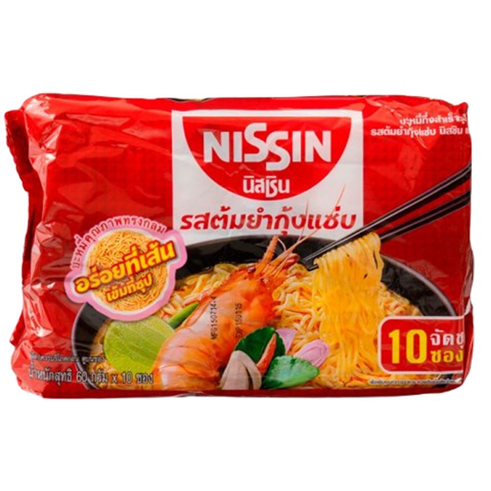 นิสชินบะหมี่ รสต้มยำกุ้งแซ่บ60ก. แพ็ค 10