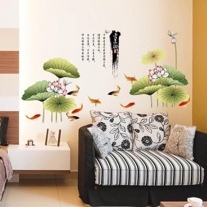 สติ๊กเกอร์ติดผนัง/สติ๊กเกอร์ติดผนัง trans 2x60x90-AM9104-LOTUS N KOI II