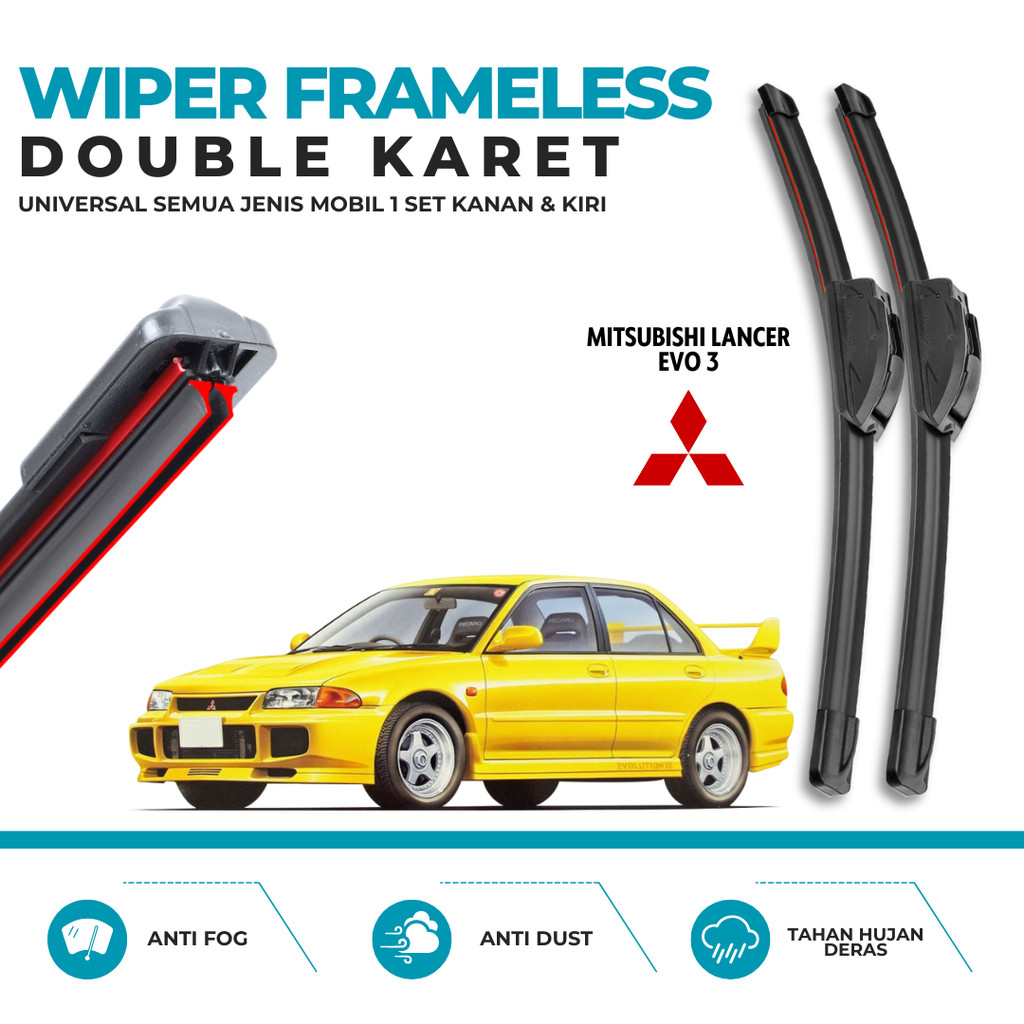 Mitsubishi Lancer Evo 3 Dual Rubber Banana Model Wiper หนึ่งคู่ซ้ายขวาทําความสะอาดกระจกที่สมบูรณ์แบบ