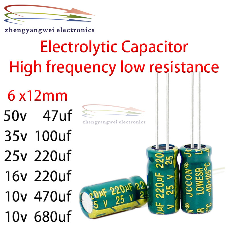 50pcs 6x12 10v470uf 10v680uf 16v220uf 25v220uf 35v100uf 50v47uf ความถี่ต่ํา Electrolytic Capacitor