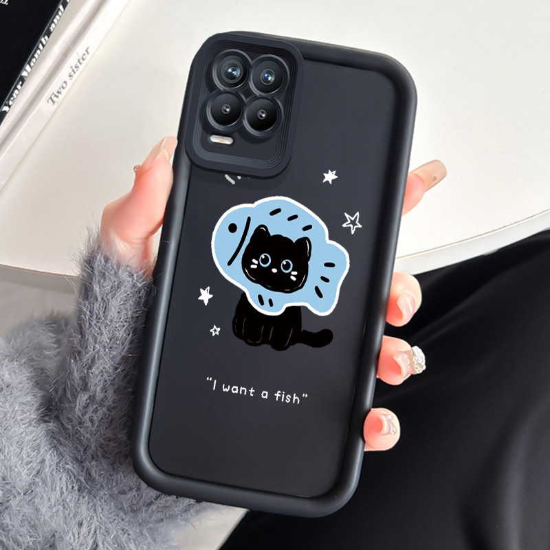 ปลอก Hp Realme 8 4G 8 5G 8 Pro 8s 5G Q3 Q3i V13 5G Narzo 30 5GกรณีสีดําCat Coverเคสโทรศัพท์Softcase 